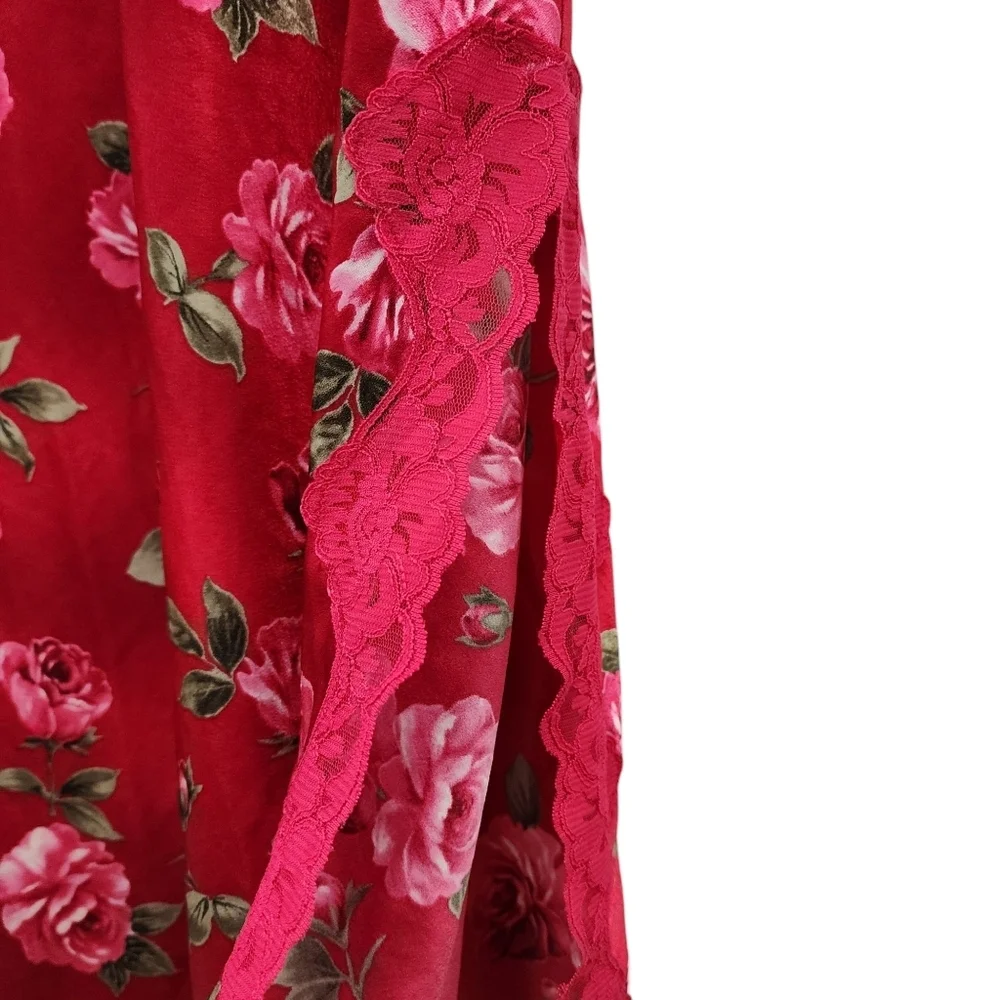 California Dynasty Vintage Women's Floral Robe and Nightgown Set Red Sz L